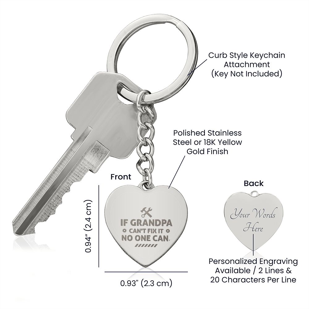 Grandpa Engraved Heart Keychain