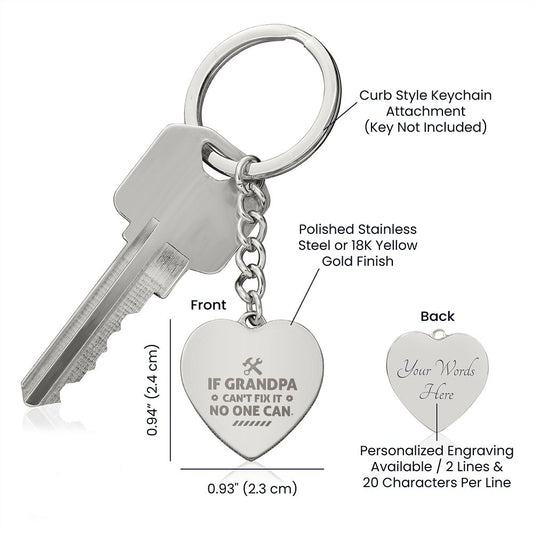 Grandpa Engraved Heart Keychain